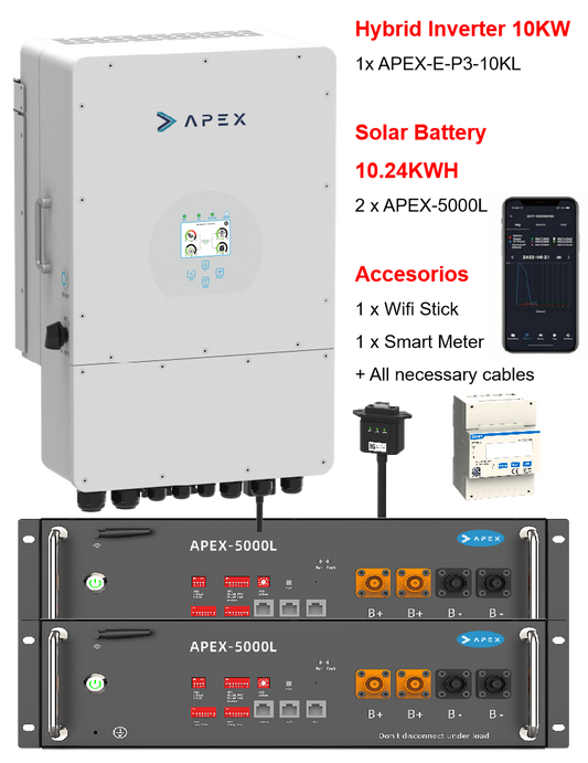 APEX 10KW Hybrid-Wechselrichter+10KWH Batterie), BMS,WIFI,TPM-E, Kabelpaket