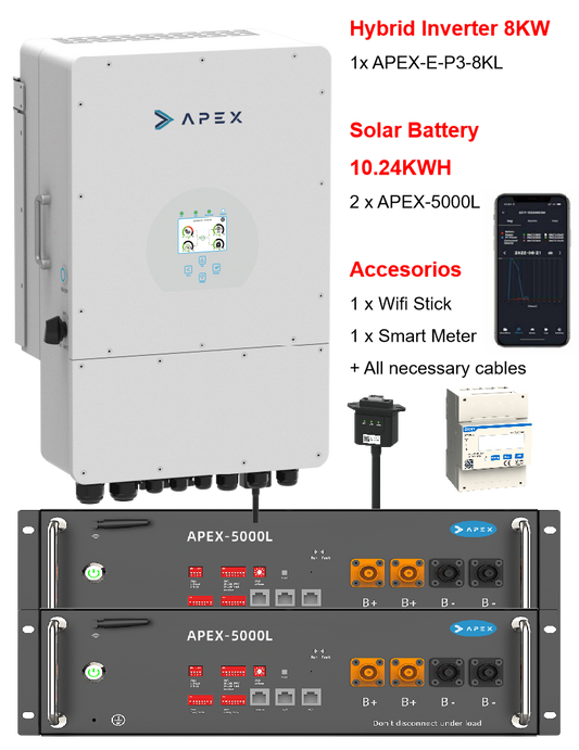 APEX 8KW Hybrid-Wechselrichter+10KWH Batterie), BMS,WIFI,TPM-E, Kabelpaket